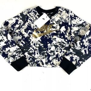 New Nike Color Splatter Girls Cropped Crewneck Sweatshirt, Sz xs